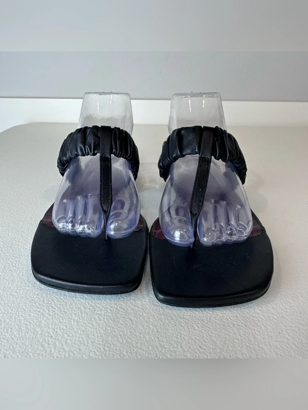 Staud Black Ruched Leather Ava Square Toe Casual Date Night Sandals Size 38 or 8